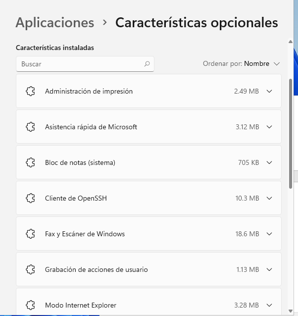 desinstalar opcionales